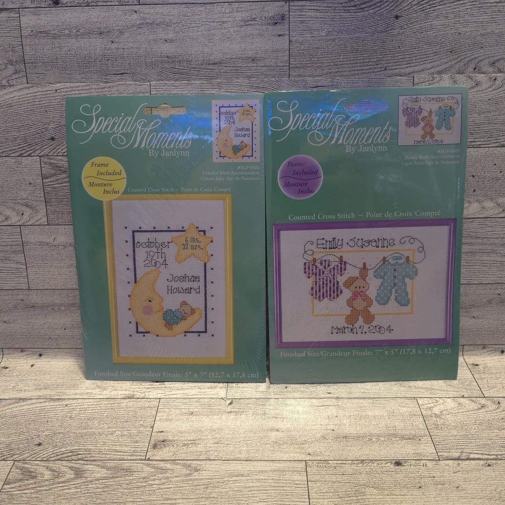 Janlynn Baby‎ Star Bear Counted Cross Stitch Kit Boy Girl Birth Announcement